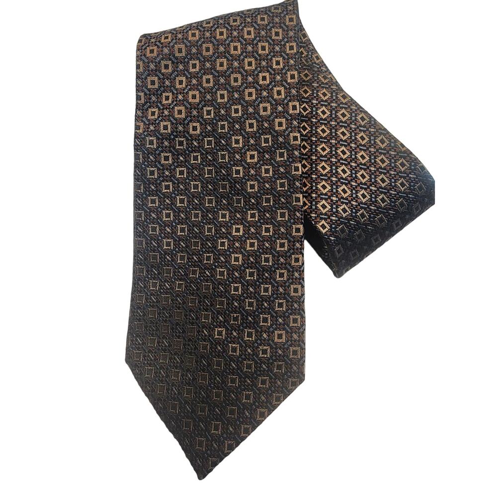 Kenneth Cole Reaction Brown Geometric Men's 100% Silk Tie